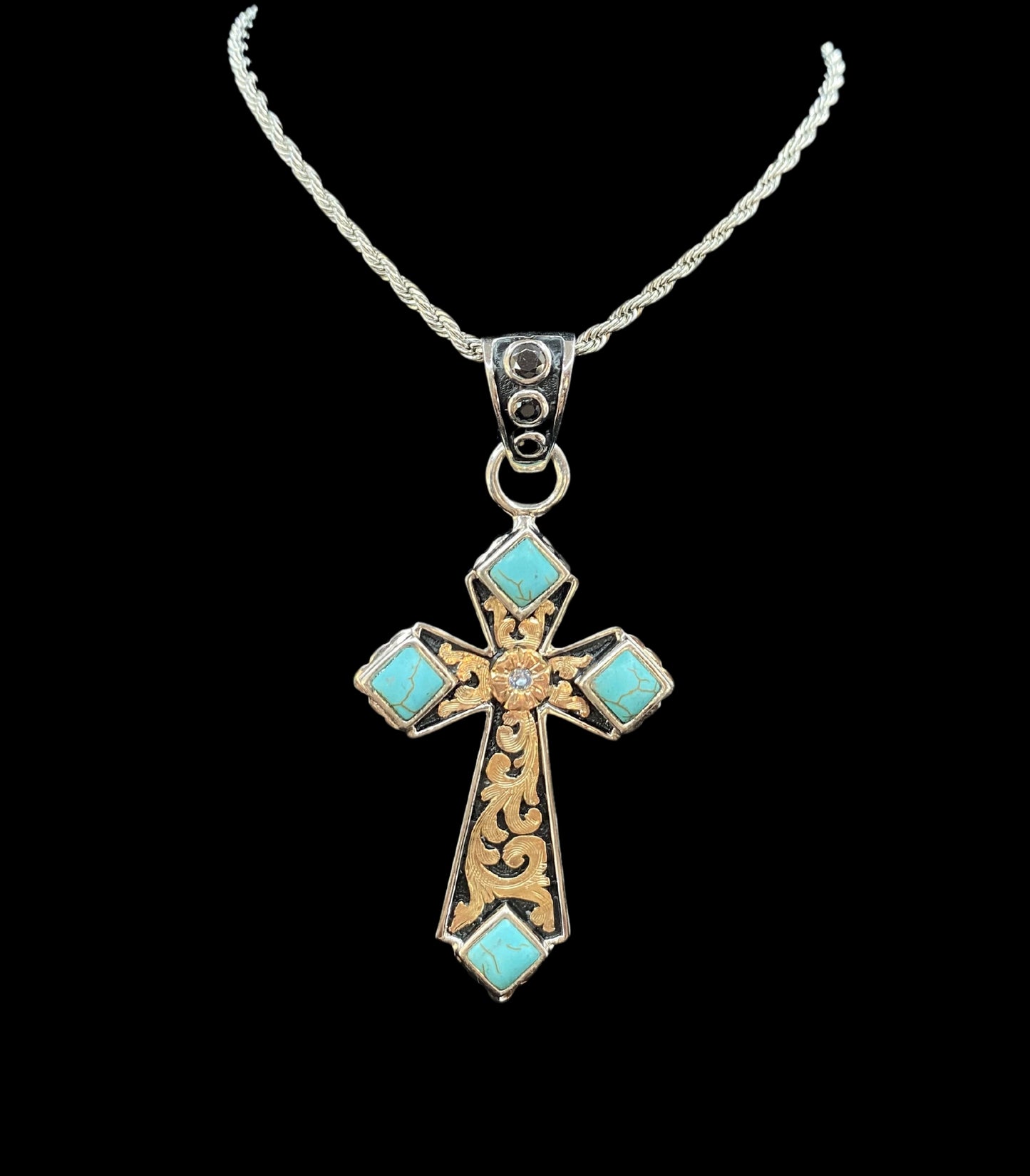Cross Pendant With Turquoise Stones