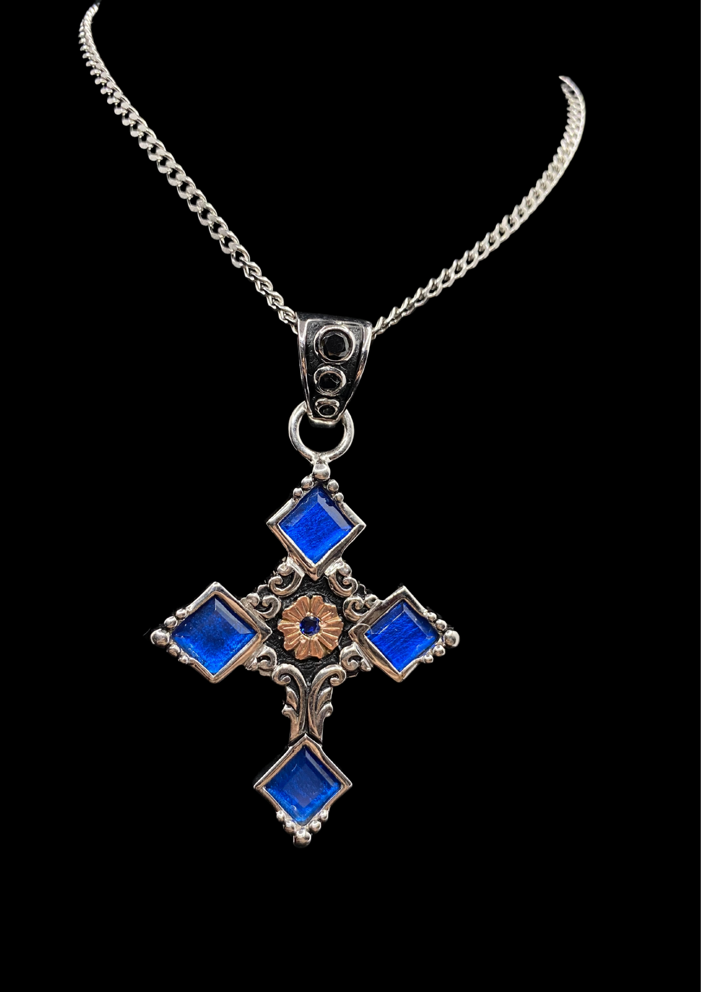 Cross Pendant with Blue Stones