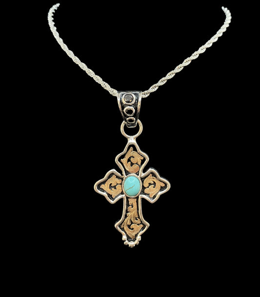 Cross Pendant With Turquoise Stone