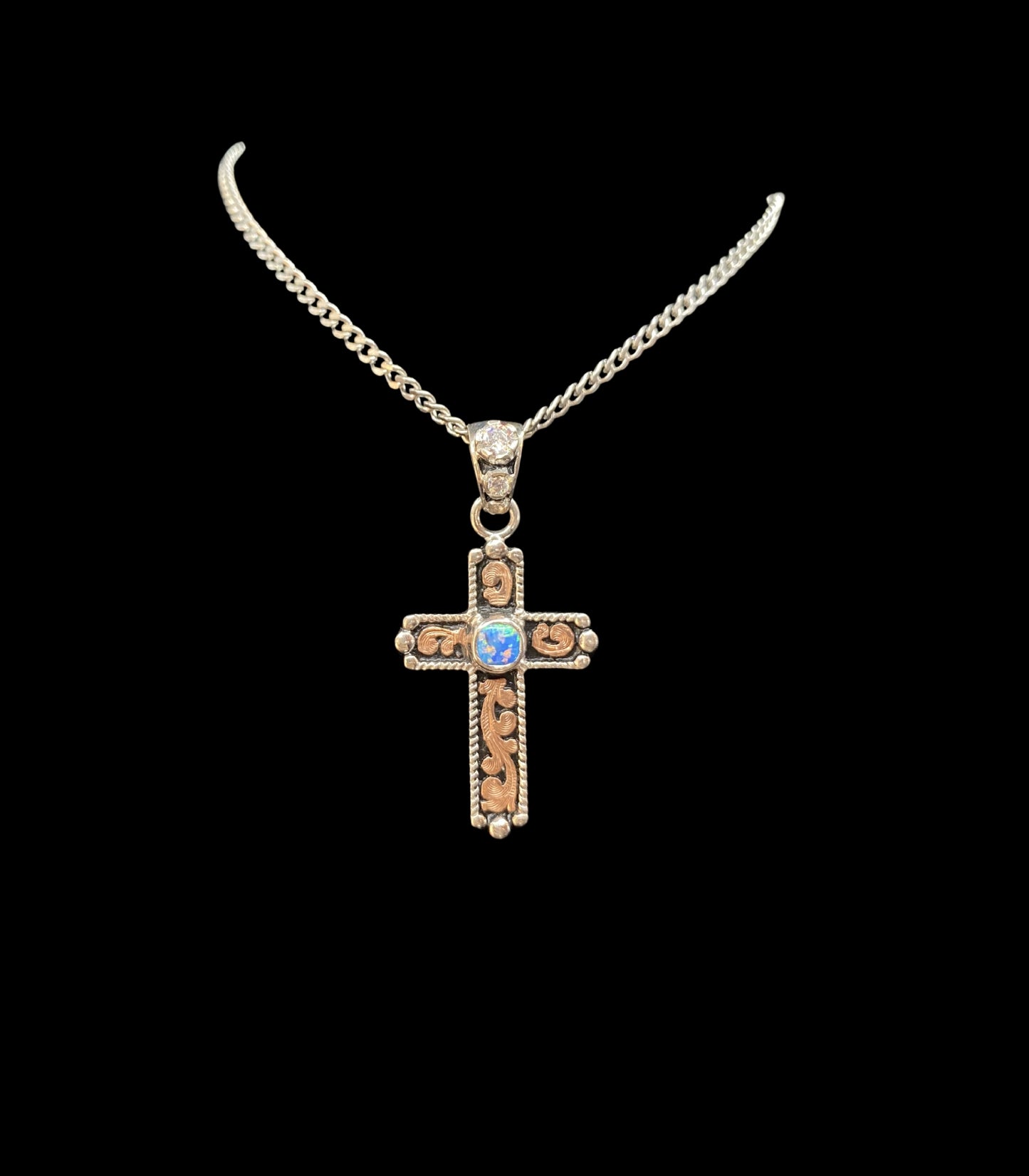 Cross Pendant With Opal Stone