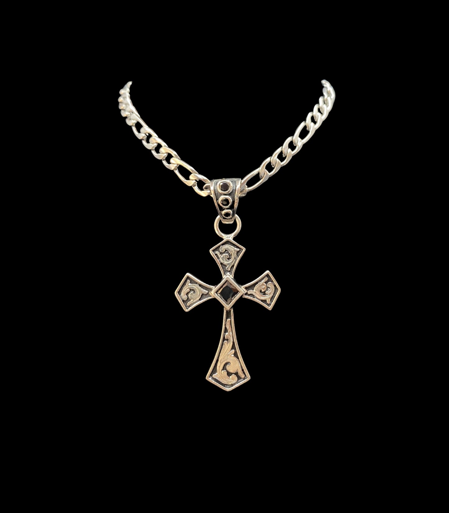 Cross Pendant With Black Stone