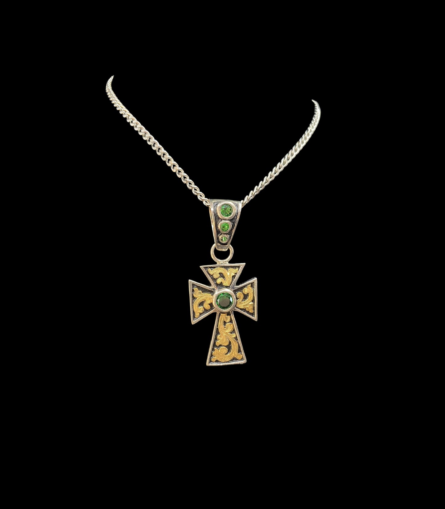 Cross Pendant With Green Stone