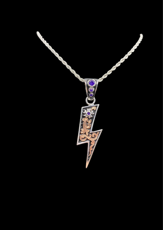 Lightning Bolt Pendant with Purple Stones