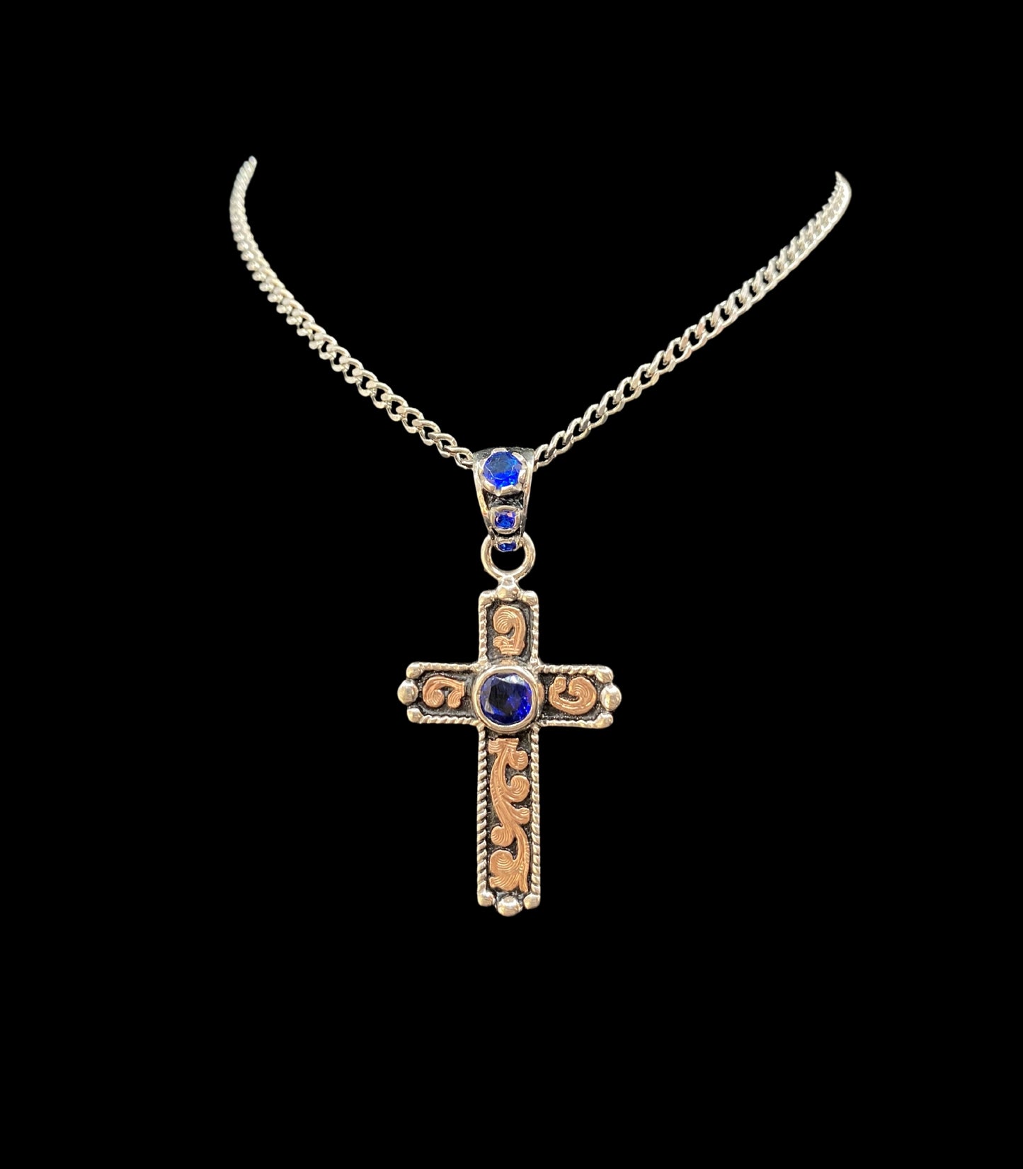 Cross Pendant With Blue Stone