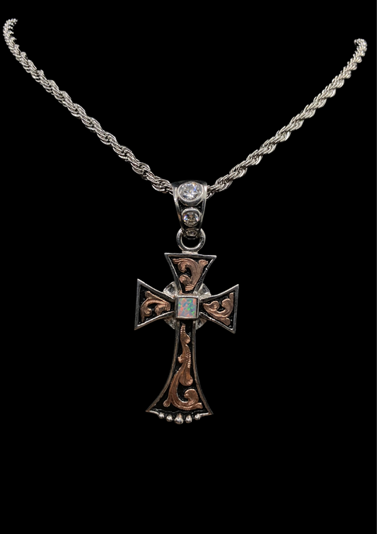 Cross Pendant with White Opal Stone