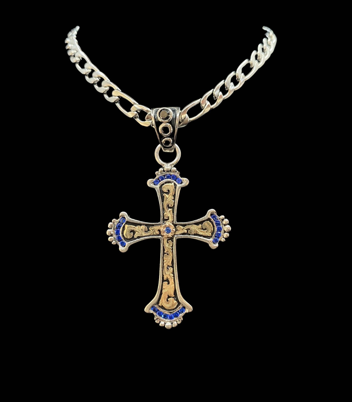 Cross Pendant With Blue Stones