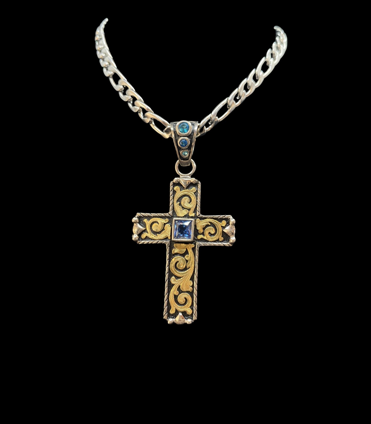 Cross Pendant with Blue Stone