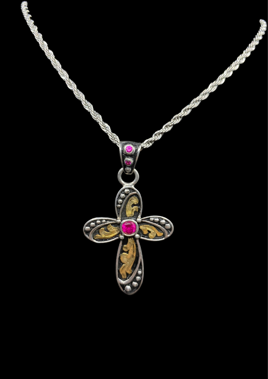 Cross Pendant with Pink Stones