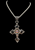Cross Pendant with Black and Blue Stones