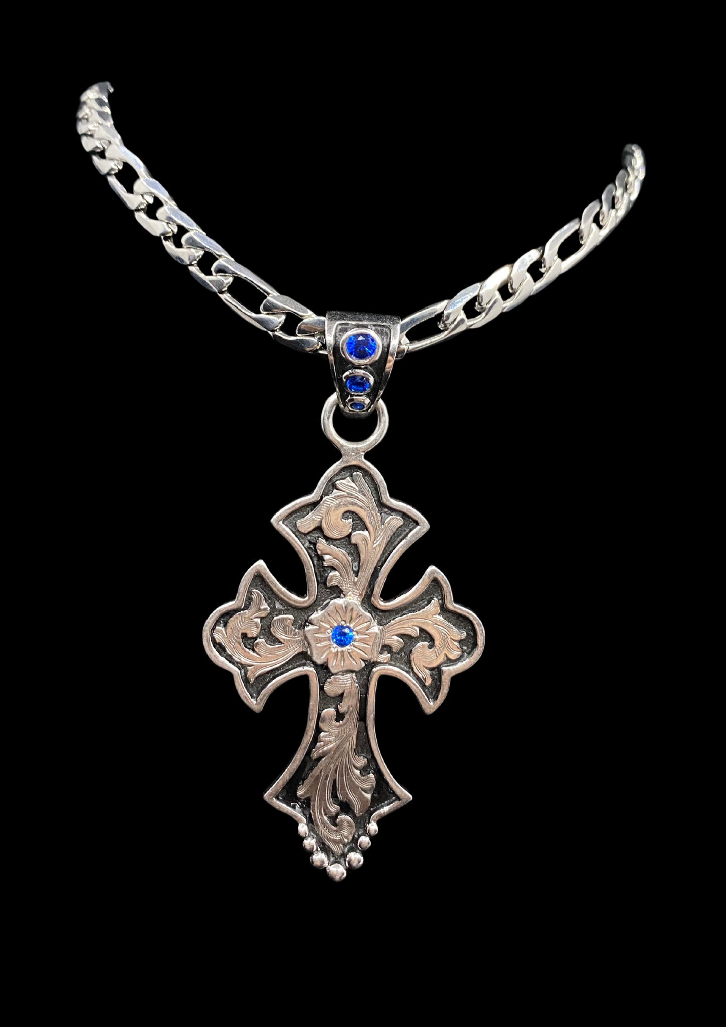 Cross Pendant with Blue Stones