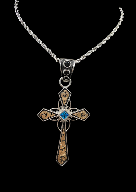 Cross Pendant with Blue Stone