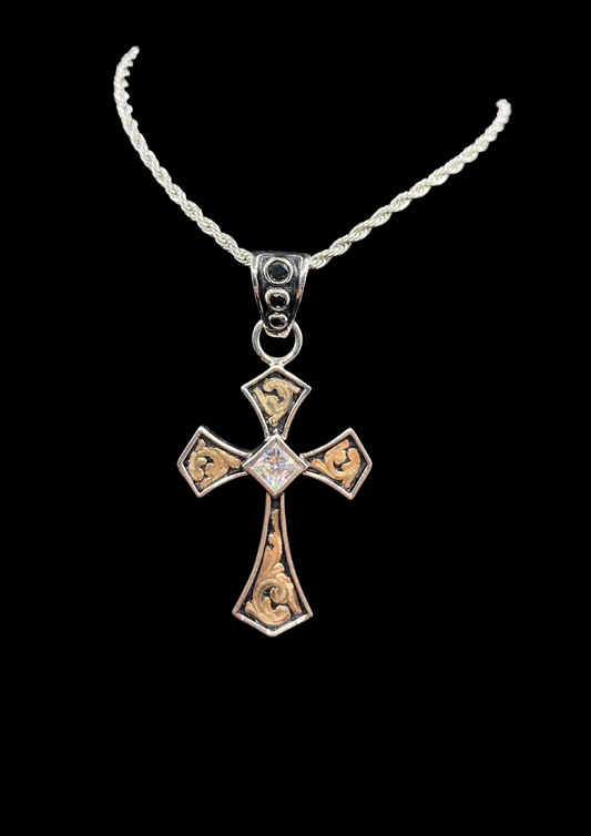 Cross Pendant with Clear Stone