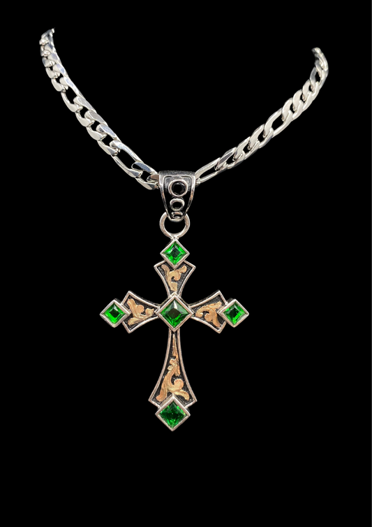 Cross Pendant with Green Stones