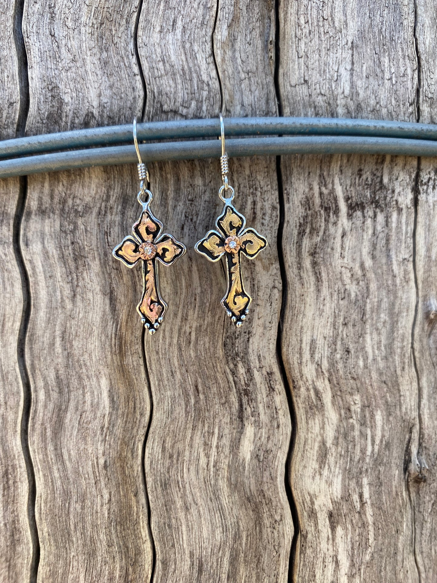 Hook Cross Earrings With Clear Stones