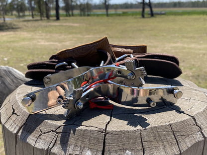 2.5" Shank Adult Bull Riding Spurs, Straps and Rowels