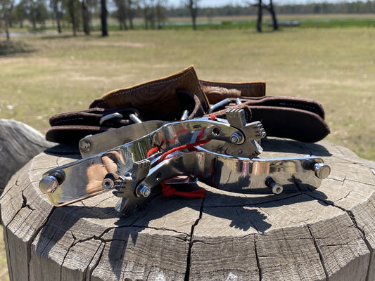 2.5" Shank Adult Bull Riding Spurs, Straps and Rowels