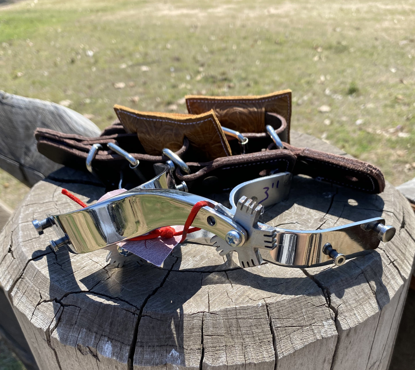 3" Shank Adult Bull Riding Spurs, Straps and Rowels